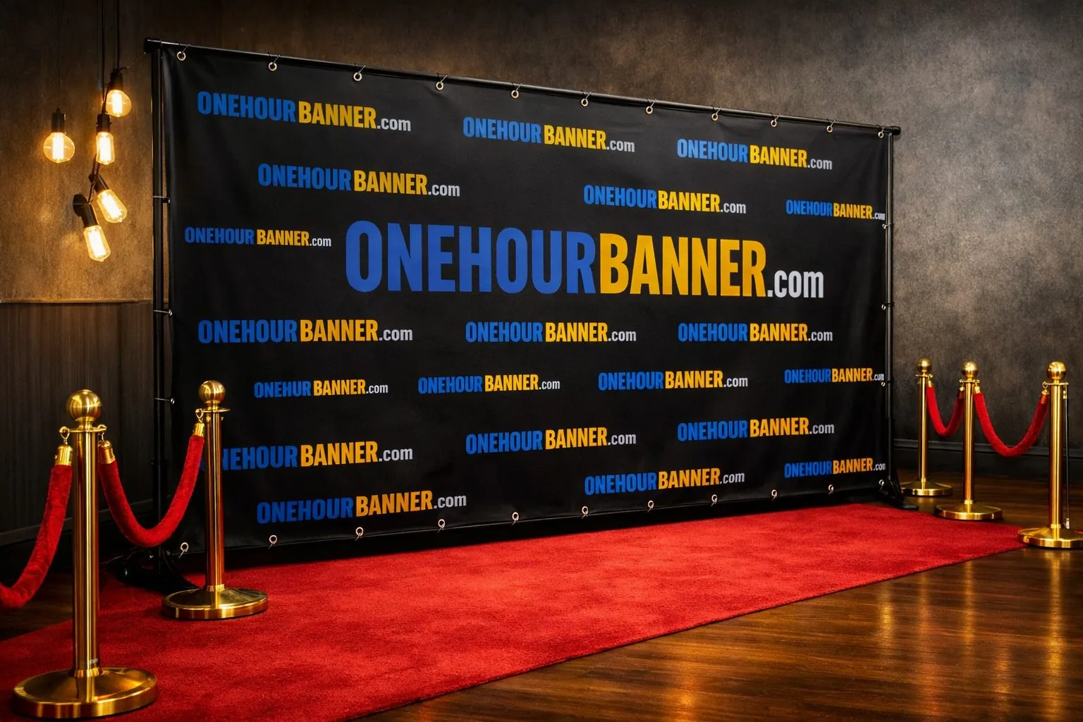 OneHourBanner step-and-repeat backdrop — red carpet