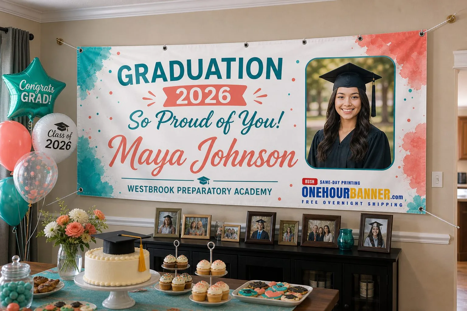 Class of 2026 graduation banner custom printed overnight by OneHourBanner