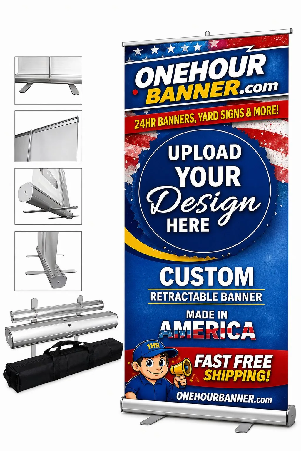 Custom retractable banner stand kit with carrying case — OneHourBanner
