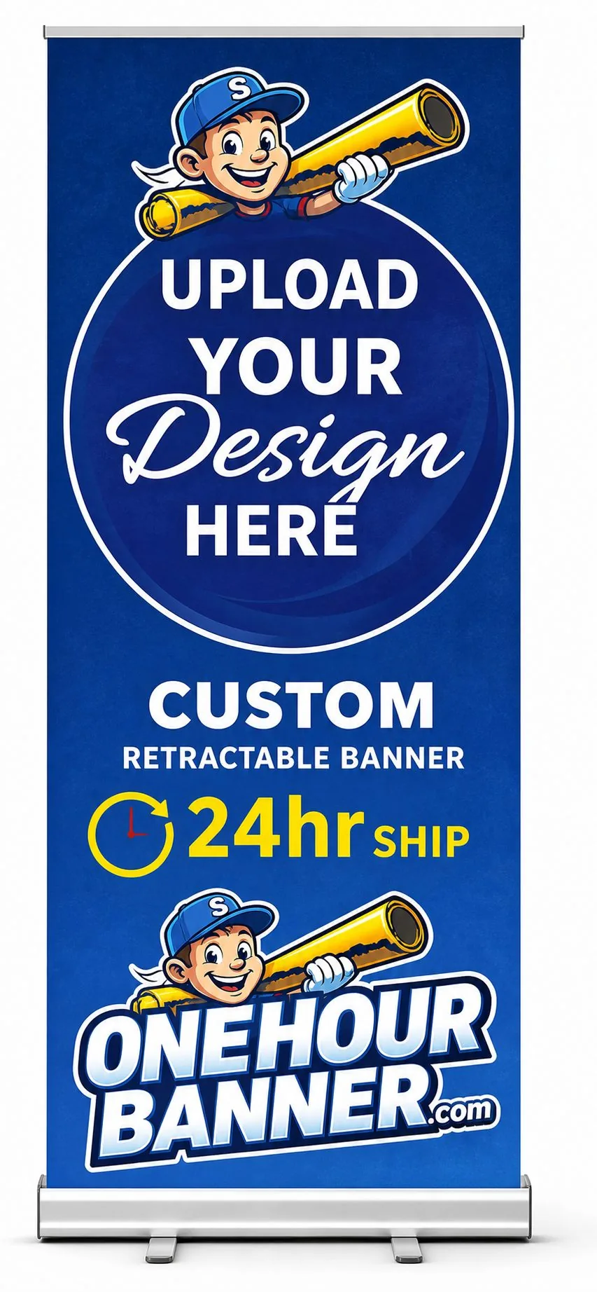 Retractable banner stand custom printed by OneHourBanner — made in America