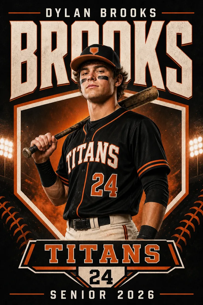 Baseball player banner in team colors