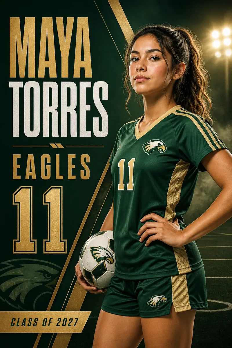 Soccer player banner printed on 13oz vinyl